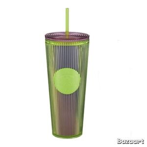New Starbucks 2025 Neon Transparent Lime green Lilac Pleated Vinti‎ Tumbler cup